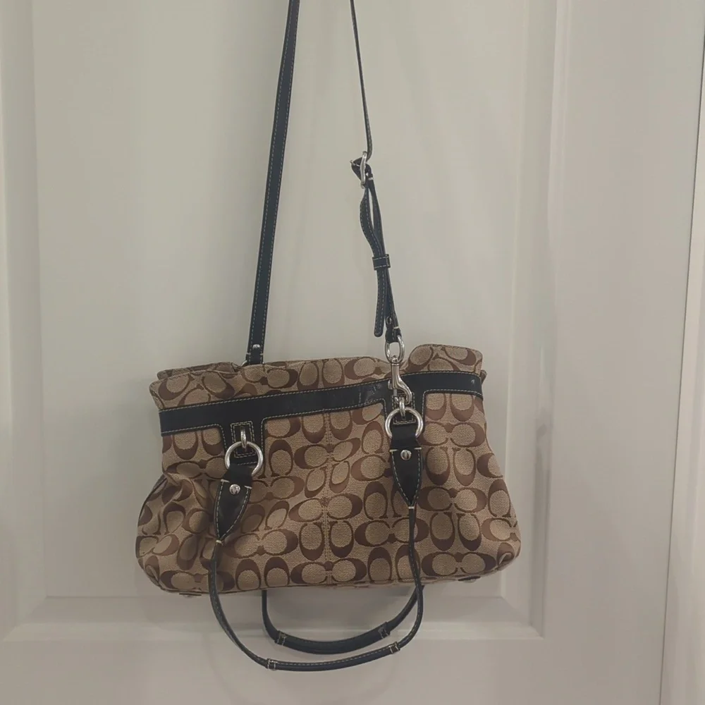 Coach Signature Penelope Satchel Brown & Black Bag Handles And Crossbody Options